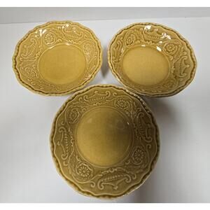 3 Regency Canonsburg Pottery Ironstone Berry Dessert Bowls Harvest Gold 5.25"